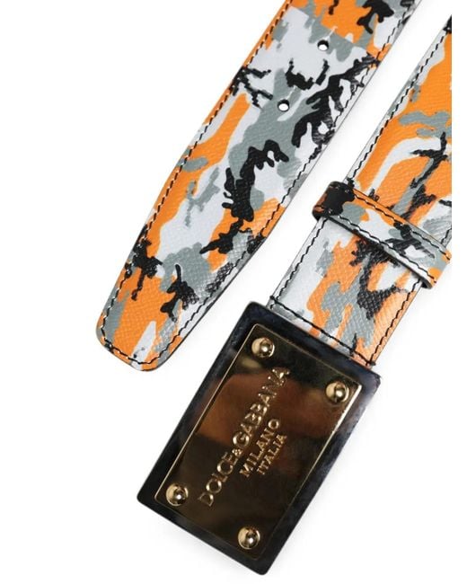 Dolce & Gabbana Black Camouflage-Print Logo-Plaque Belt for men