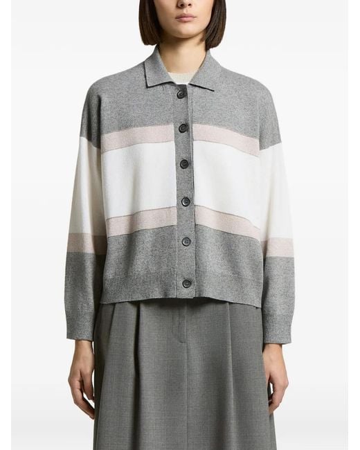 Peserico Gray Striped Button-Down Cardigan