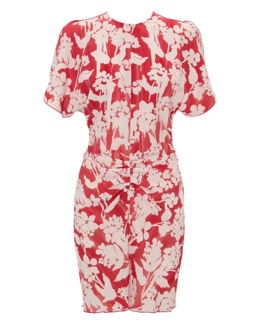 Victoria Beckham Floral-Print Gathered Mini Dress