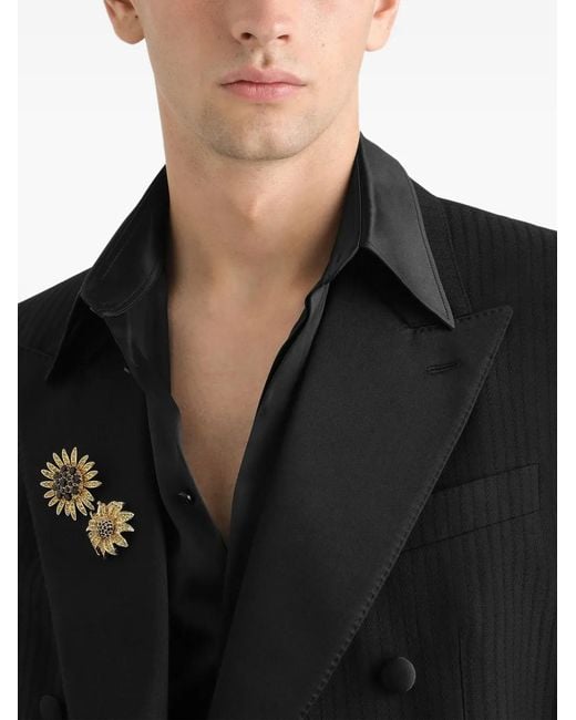 Dolce & Gabbana Metallic Flower Rhinestones-Embellished Brooch for men
