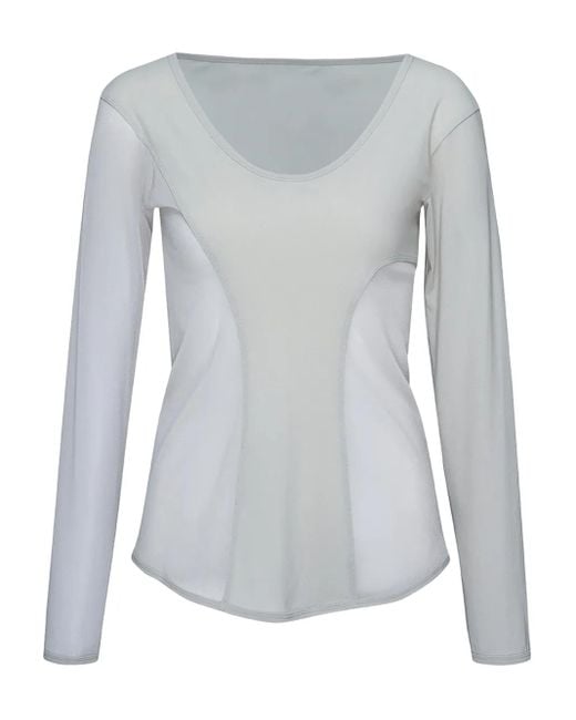 Issey Miyake Gray Mesh-Panel Long-Sleeve Shirt