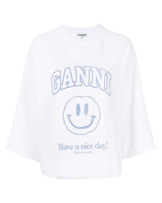 Ganni White Have A Nice Day Sweatshirt