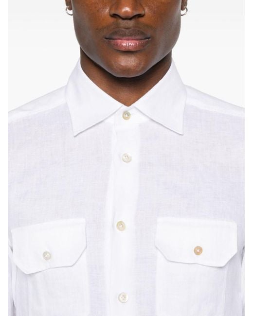 Kiton White Slub Linen Shirt for men