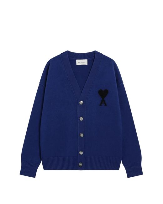AMI Blue Ami De Coeur V-Neck Cardigan for men