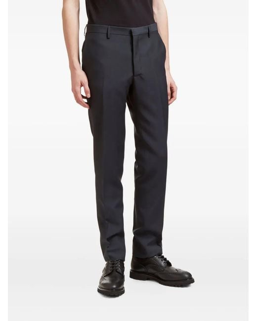 Aiezen Black Wool-Blend Tailored Trousers for men