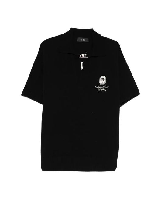 Amiri Black Short-Sleeved Knit Polo With Logo Embroidery for men
