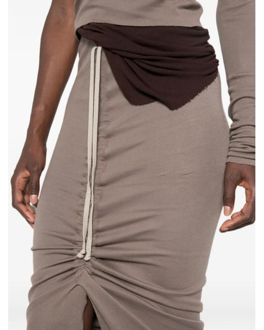 Rick Owens Natural Edfu Drawstring Asymmetric Maxi Skirt