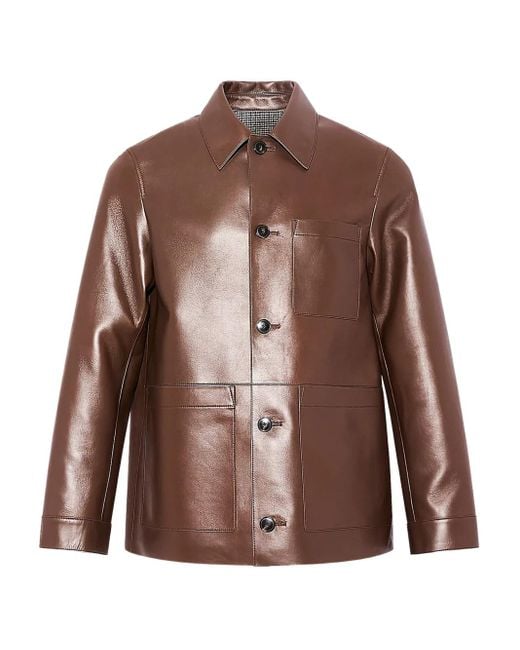 メンズ Yves Salomon レザーオーバーシャツ Brown