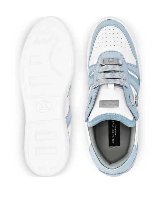 Philipp Plein Blue Striped Leather Sneakers