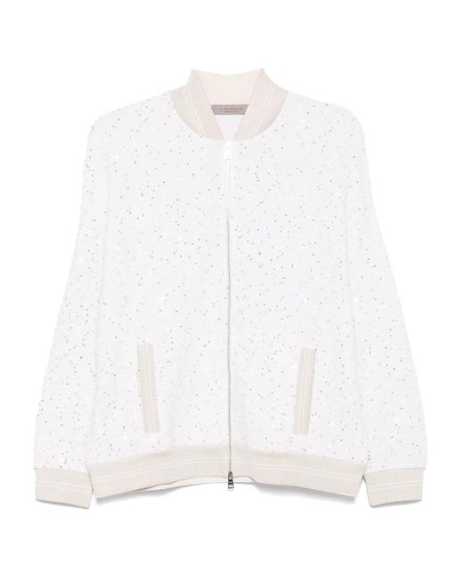 D.exterior White Sequin-Embellished Bomber Jacket