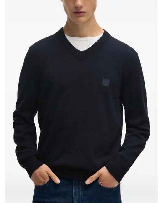 Maglione Con Scollo A V di Boss in Blue da Uomo
