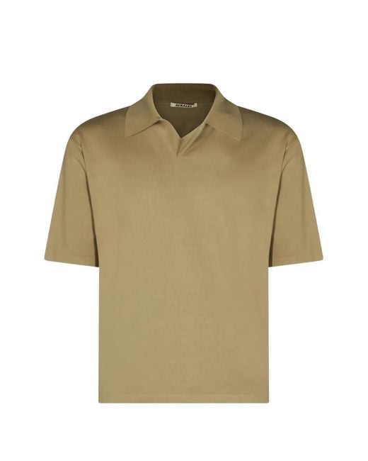 Auralee Green Short-Sleeve Polo-Collar T-Shirt for men