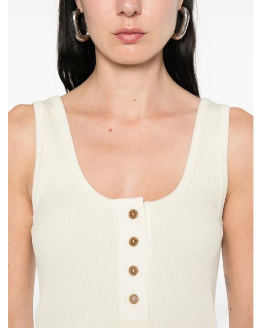 Vince White Button Ribbed Top