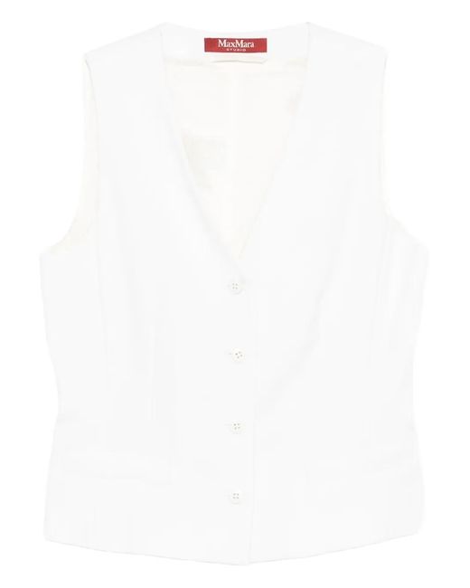 Max Mara White V-Neck Button Vest