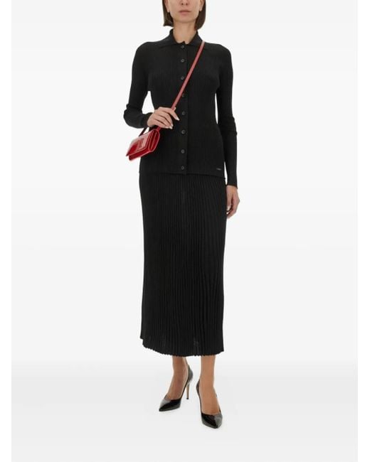 Kiton Black Buttoned Ribbed Top