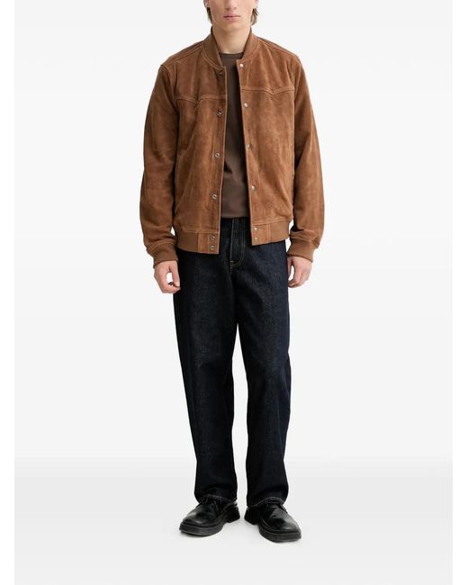 AllSaints Brown Buttoned Leather Jacket for men