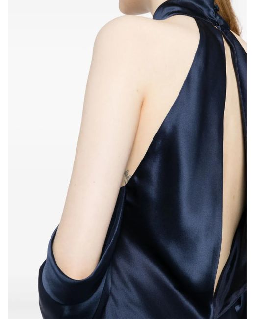 Michelle Mason Blue Halterneck Drop-Sleeve Maxi Dress