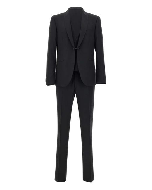Corneliani Black Satin-Trim Three-Piece Suit for men