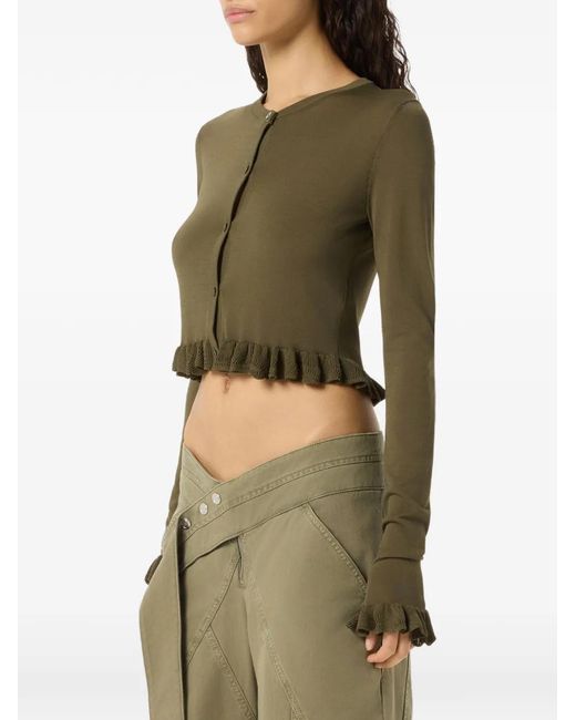 Blumarine Green Ruffled-Sleeve Cardigan