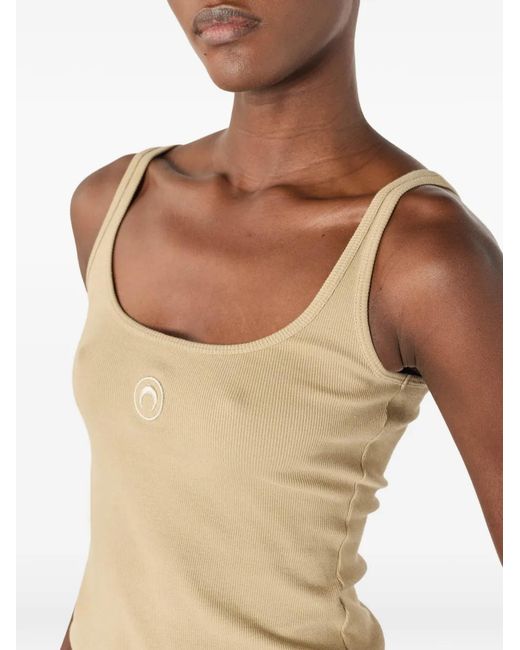 MARINE SERRE Natural Logo Ribbed Tank Top