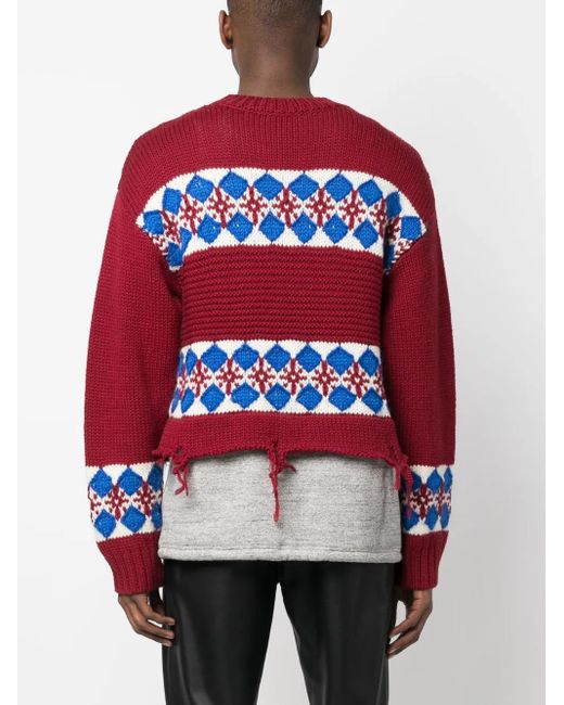 DSquared² Red Distressed-Finish Wool Jumper for men