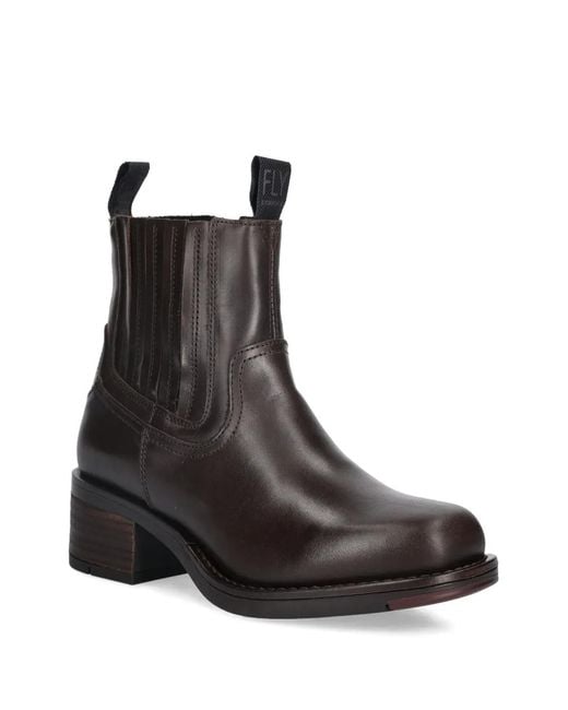 Fly London Brown Pull-Tab Side-Zip Boots