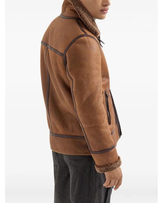 Brunello Cucinelli Brown Shearling Aviator Jacket for men