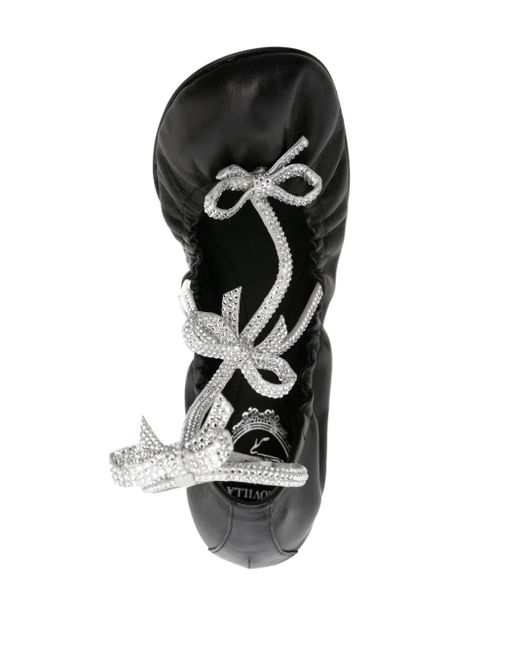 Rene Caovilla Black Crystal Embellished Leather Ballet Flats