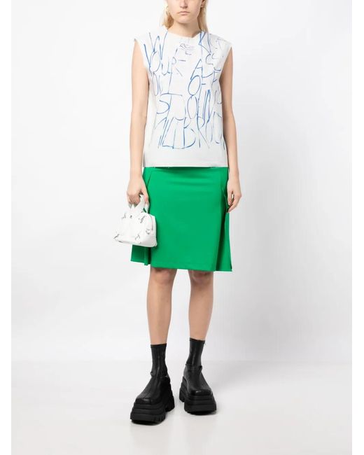 Raf Simons Green Pleated-Panel Midi Skirt