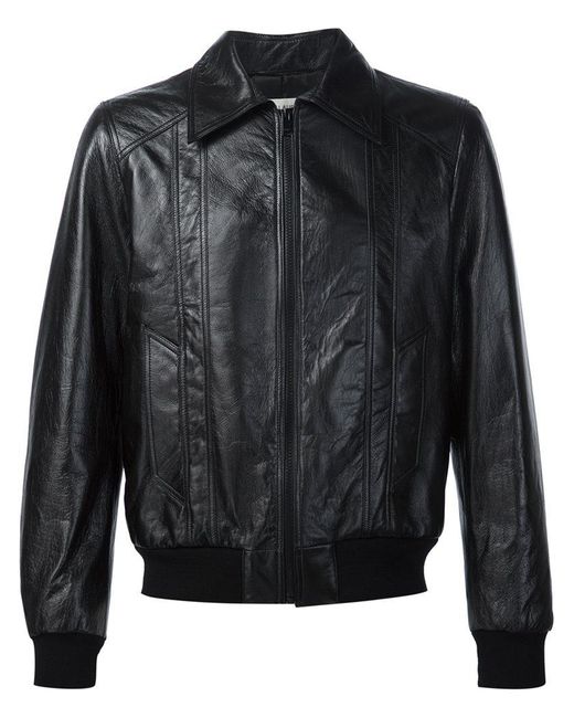 Saint Laurent Black 70s Sunburst Leather Jacket for men