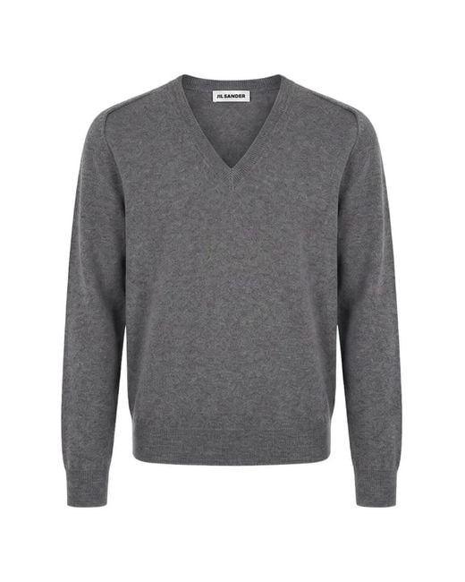 Jil Sander Gray V-Neck Cashmere Sweater
