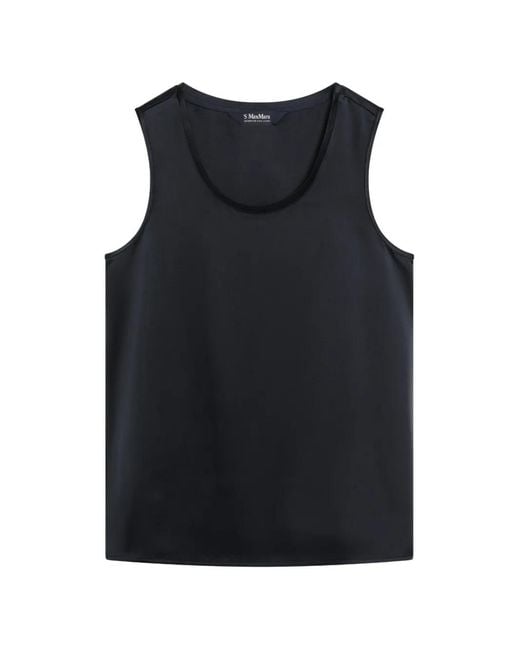 Max Mara Black Satin Wide-Strap Sleeveless Top