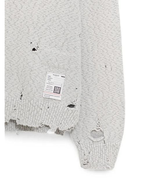 Maison Mihara Yasuhiro White Distressed Cable-Knit Sweater for men