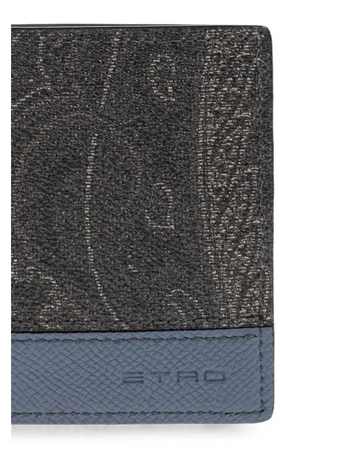 Etro Gray Paisley-Print Leather Wallet for men