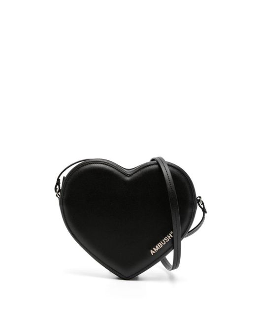Ambush Flat Heart Leather Crossbody Bag Black