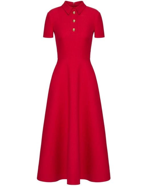 Valentino Garavani Red Short-sleeve Polo-collar Maxi Dress