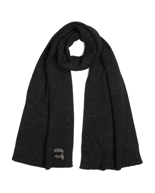 Karl Lagerfeld Black Ikon Rhinestone-Logo Scarf