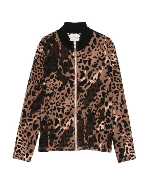Liu Jo Brown Leopard Print Zip-Up Sweater