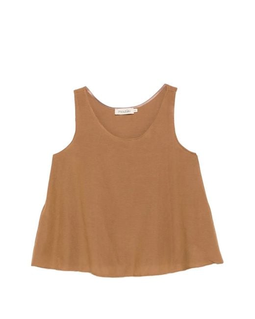 MOUTAKI Brown Scoop-Neck Flared Blouse
