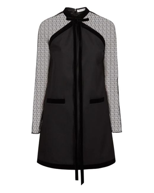 Nina Ricci Black Velvet-Trimmed Tulle-Sleeve Minidress