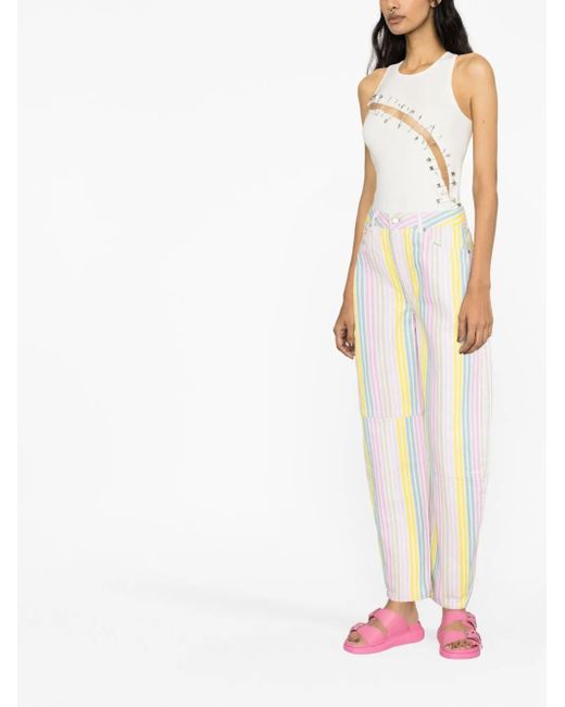 Ganni White Stary Striped Tapered Jeans