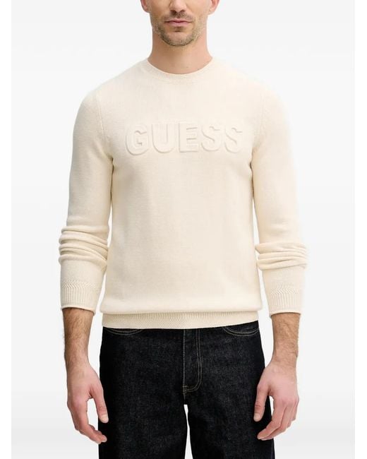 Guess White Embossed Logo Sweater for men
