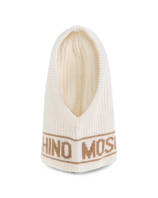 Moschino White Logo-Intarsia Ribbed-Knit Balaclava