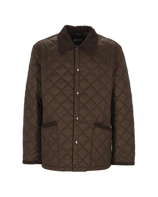 Husky Brown Diamond-Quilted Corduroy-Collar Jacket for men