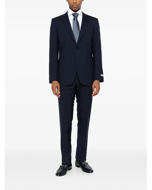 Canali Blue Costume En Laine À Carreaux for men