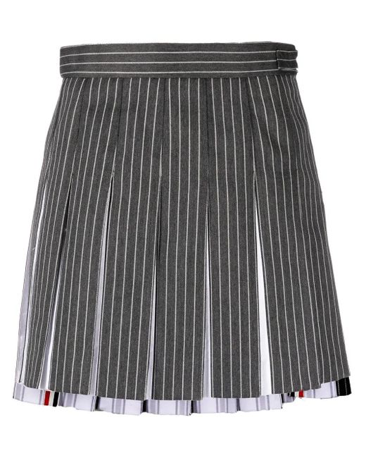 Thom Browne Gray Pleated Dark Mini Skirt With Contrasting Accents
