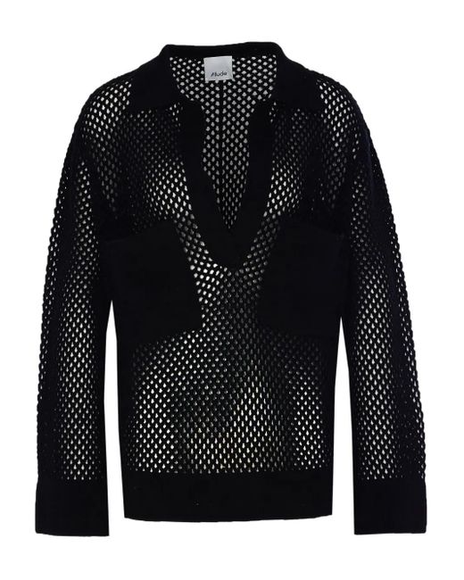 Allude メッシュディテール トップ Black