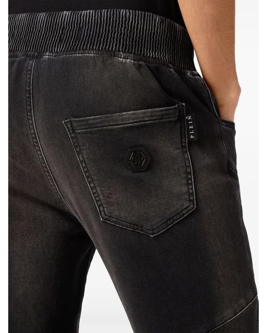 Philipp Plein Black Logo-Appliqué Tapered Jeans for men