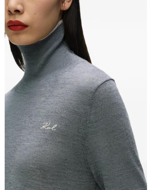 Karl Lagerfeld Blue Wool Turtleneck Sweater