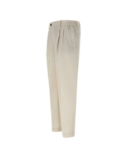 Pantaloni Con Pieghe di Devore in Natural da Uomo